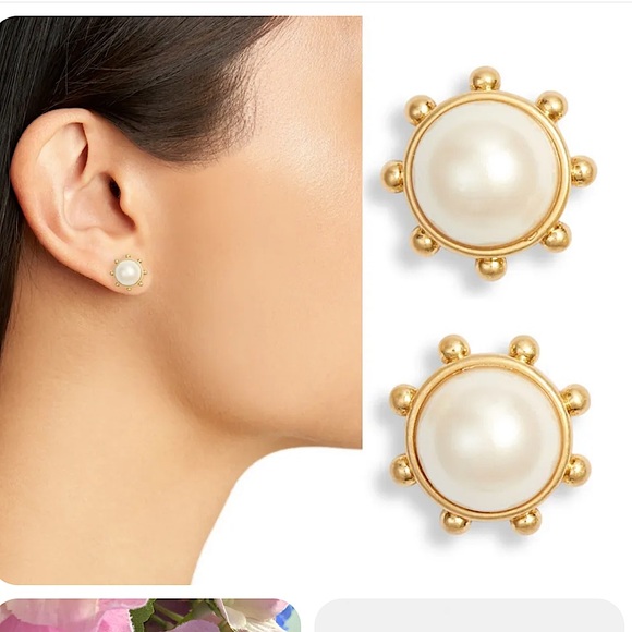 NEW KATE SPADE FLYING COLORS GOLD TONE PEARL BEZEL STUD EARRINGS